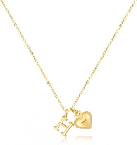 Elegant gold heart necklace with a customizable 'H' initial pendant, perfect for gifting.