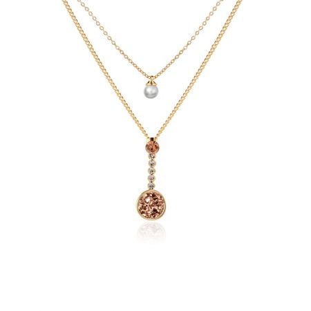 Handmade Necklace with Pearl and Crystal - A beautifully crafted handmade layered necklace featuring freshwater pearls and crystal pendants, made from gold-plated brass, perfect for bridal or daily wear.