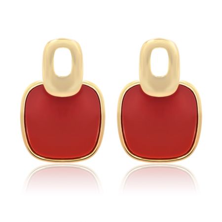 Cubic Square Red Enamel Studs - Cubic Square Red Enamel Studs with a modern gold and red design, shown on a white background.
