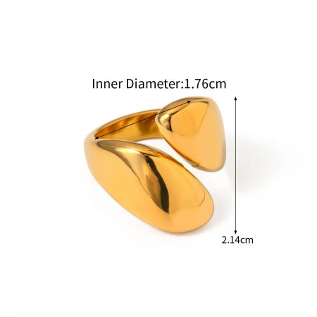 Medidas detalhadas de um anel de ouro, mostrando um diâmetro interno de 1,76 cm.