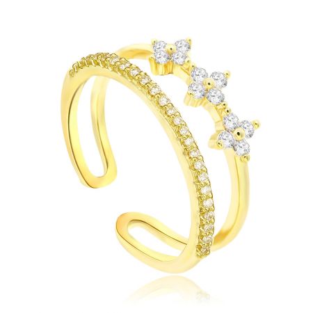 Gouden Prinsessen Kroonring met Cubic Zirconia - Gedetailleerd uitzicht op de Gouden Prinsessen Kroonring, die het ingewikkelde vergulde ontwerp met sprankelende witte cubic zirconia accenten toont.