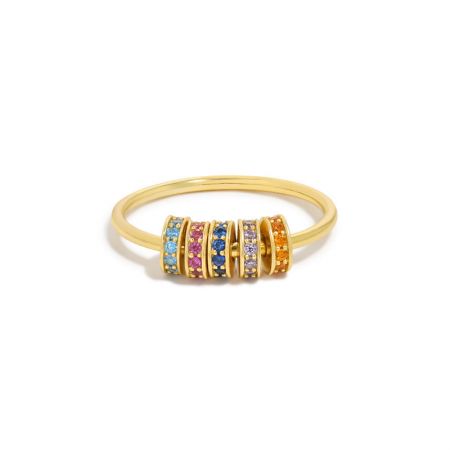 Anneau rotatif en argent sterling plaqué or avec des perles de zircon multicolores.