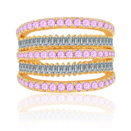 Verdoof de menigte blingring - Stun The Crowd Bling Ring, een vergulde messing ring met een multi-band ontwerp bezet met prinses geslepen cubic zirconia edelstenen.