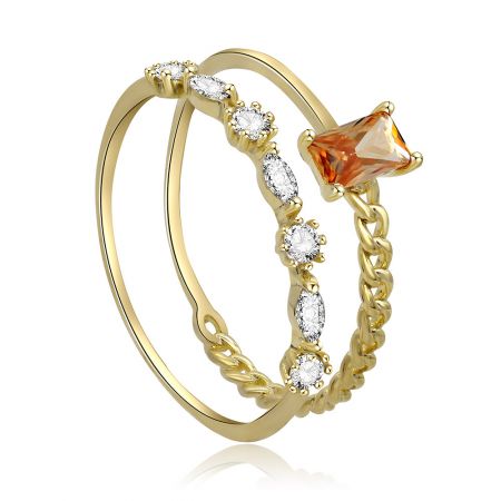 Detailed view of the 2-piece stackable ring set, showcasing the intricate setting of the cubic zirconia stones.