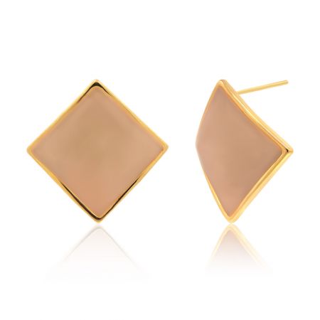 Side profile of the square enamel earring, highlighting the gold plating and post closure.