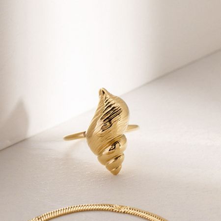 Productweergave van de gouden spiraalvormige ring uit de set.
