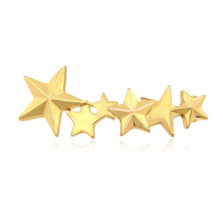 A set of six gold star-shaped shoelace clips with an open design.