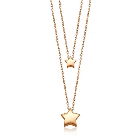 Twin Star Necklace - Close-up of the elegant Twin Star Necklace in rose gold, showcasing the detailed twin star pendants on a delicate chain.