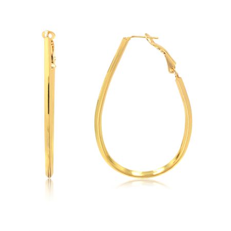 Boucles d'oreilles en or découpées ovales ouvertes - Un gros plan des boucles d'oreilles en or découpées ovales ouvertes, mettant en valeur leur forme en goutte d'eau et leur surface dorée brillante sur un fond blanc.