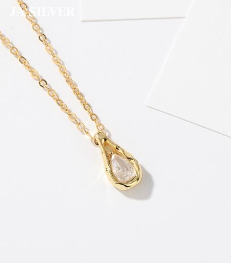 Collar de gota de plata esterlina 925 para mujeres - Elegante collar de gota de plata esterlina 925 para mujeres, con un colgante en forma de lágrima chapado en oro y una piedra de circonio cúbico brillante.