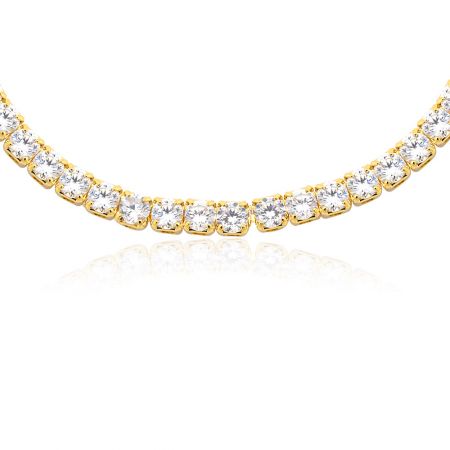 A matching gold tennis necklace with clear cubic zirconia gemstones, showcasing the collection's sparkle.