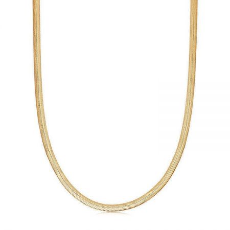 Gold-tone version of the 925 sterling silver herringbone snake chain necklace, shown in a U-shape.
