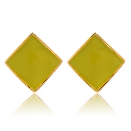 Front view of the square enamel geometry earrings in green, highlighting the gold border.