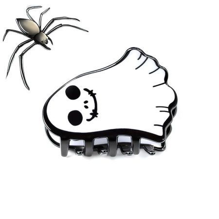 Front view of a cute ghost hair clip with a friendly smile, an ideal accessory for festive occasions.