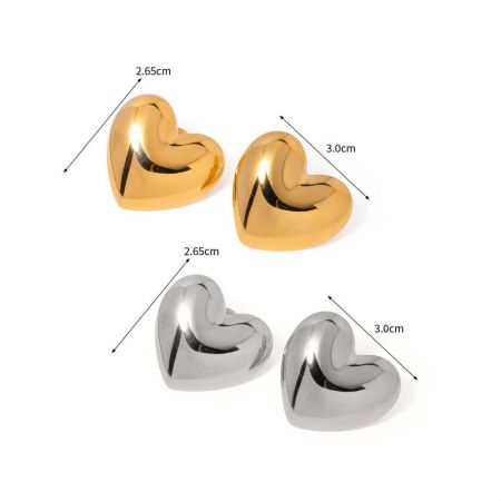 Image showing the dimensions of the heart earrings, 17.5mm by 15.5mm.