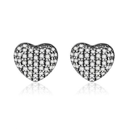 Pendientes mini corazón de zirconia blanca - Un par de pendientes mini corazón de zirconia blanca en plata esterlina 925, con un pavé de piedras preciosas transparentes.