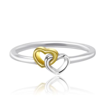 Anello Heart To Heart bicolore. - Anello Heart To Heart bicolore in argento sterling 925, con cuori intrecciati in oro e argento.