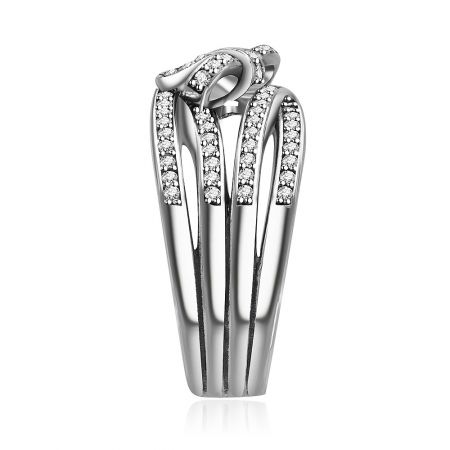 Top-down view of the Blossom Ring, displaying the full floral pattern and the brilliance of the channel-set stones.