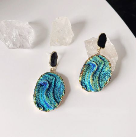 14k Gold Plated Klein Blue Starry Sky Texture Drop Dangle Earrings