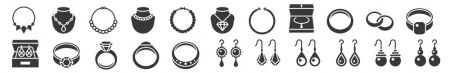Qu'est-ce que les bijoux en zircon cubique? - Une collection d'icônes représentant divers types de bijoux en zircon cubique personnalisés, y compris des bagues, des colliers et des boucles d'oreilles.