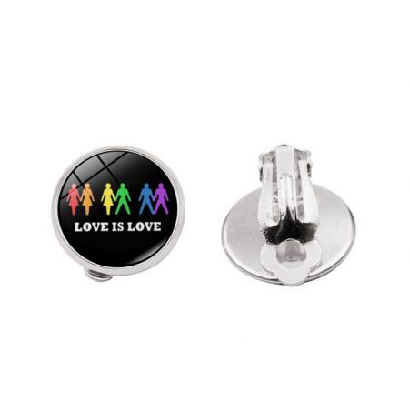 Regenboog LGBT Liefde Is Liefde Clip Oorbellen - Regenboog LGBT Liefde Is Liefde clip-on oorbellen met een kleurrijk emaille ontwerp, gemaakt van roestvrij staal.