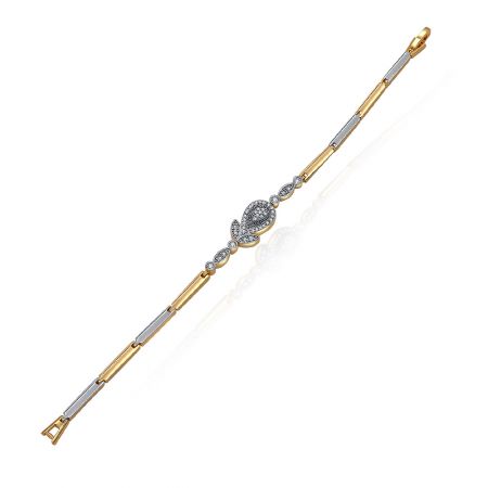The Flower Two Tone Bar Bracelet displayed to highlight its luxurious gold and silver finish and elegant design.