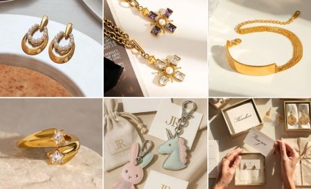 Une collection diversifiée de bijoux de luxe comprenant des boucles d'oreilles, des colliers et des bagues, démontrant la gamme de produits disponible pour les marques de marque privée.