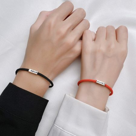 925 Sterling Silver Rope Set Couple Magnetic Bracelet