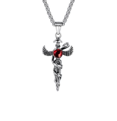 Herrhalsband med en Asclepius stav hänge, en medicinsk symbol i rostfritt stål.