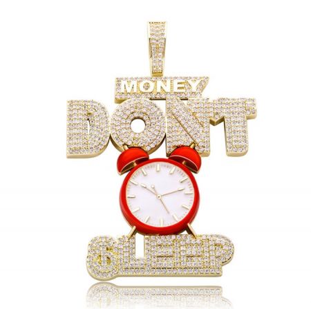 Side view of the Money Don't Sleep pendant showcasing its depth and craftsmanship.