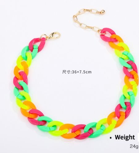 Detailed view of the Rainbow Acrylic Chain Necklace showing the gold-tone clasp and extension chain.