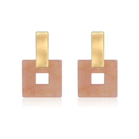 Tortoise Shell Acrylic Earrings - A pair of Tortoise Shell Acrylic Earrings with a delicate pink resin design and elegant gold-plated brass accents, shown against a white background.