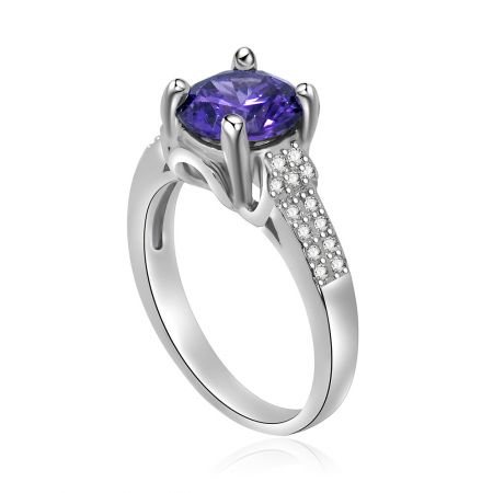 Side view of the Amethyst and Cubic Zirconia Ring, highlighting the intricate setting of the purple and white stones.