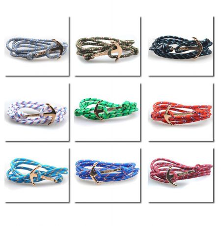 Various color options for the Milan rope anchor bracelet, including red, black, and blue.