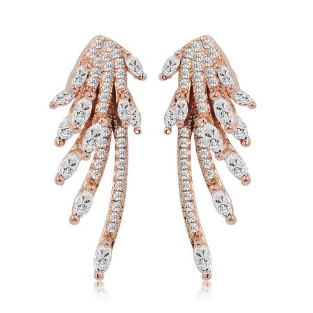 Marquise Clear CZ Rose Gold Earrings - A close-up of the Marquise Clear CZ Rose Gold Earrings, showcasing their intricate finger-shaped design studded with sparkling cubic zirconia.