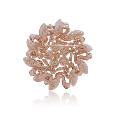 An alternate view of the floral wreath brooch, highlighting its delicate and ornate gold-plated frame.