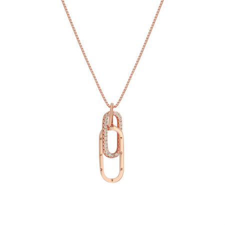 The interlocking pendant necklace in a romantic rose gold finish.