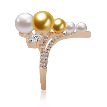 Angled shot of the Pave Set Pearl Ring, displaying the beautiful mix of pearls and diamonds in its rose gold setting.