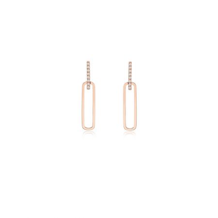 Boucles d'oreilles en or avec zircon cubique en forme de rectangle. - Une paire de boucles d'oreilles en or rose en forme de rectangle avec des boucles rectangulaires et des accents en zircon cubique étincelants sur le dessus.