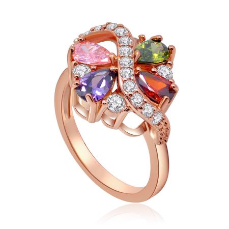 An angled view of the multicolor spiral ring, highlighting the sparkle of the cubic zirconia stones.