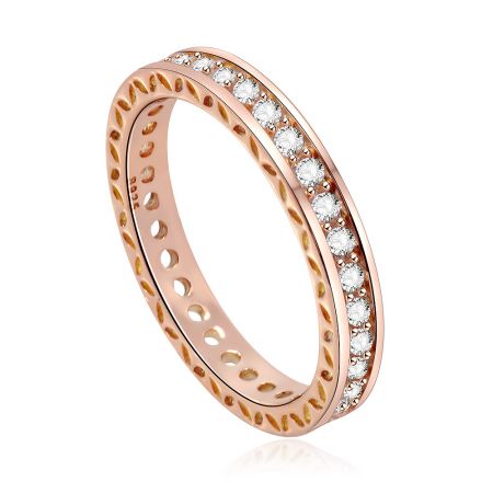 Side view of the Pave Eternity CZ Wedding Band, highlighting the decorative band with oval cutouts.