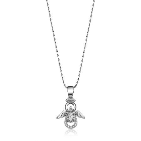 Collar del Ángel de la Guarda - Un delicado collar del Ángel de la Guarda con un colgante en forma de ángel de plata en una fina cadena, contra un fondo blanco limpio.