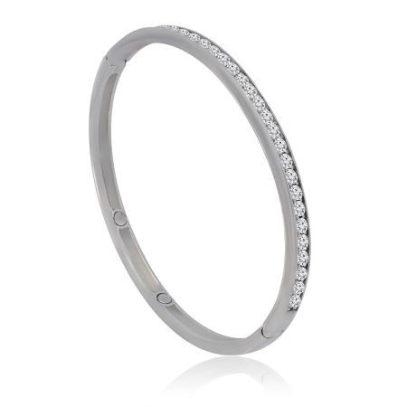 Close-up view of the Eye On Me Bangle's clasp and the detailed setting of the cubic zirconia stones.
