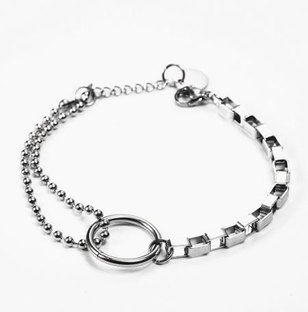 Silver version of the stainless steel mixed chain bracelet.