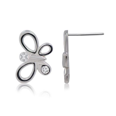 Un autre angle des petites boucles d'oreilles en forme de papillon Queen, montrant la fermeture à tige et le délicat savoir-faire.