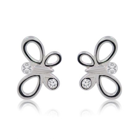Small Queen Butterfly Earrings - A close-up of the Small Queen Butterfly Earrings, showcasing the intricate butterfly design with sparkling white cubic zirconia stones on a rhodium-plated brass base.