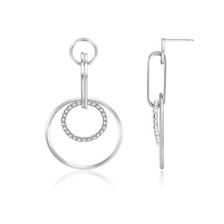 Vue latérale des boucles d'oreilles en cercle plaquées rhodium, mettant en valeur les accents en cristal tchèque brillant.