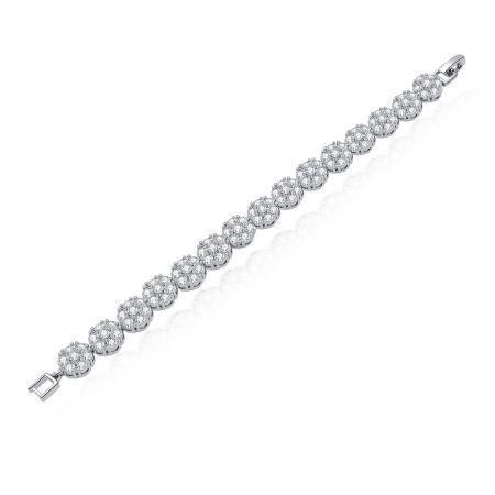 A perspective shot of the silver CZ Petal Link Bracelet, showing the clustered petal design and the fold-over clasp.