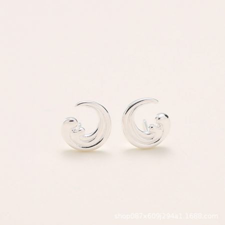A pair of elegant sterling silver wave stud earrings with a polished, minimalist finish.
