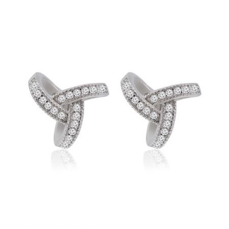 Pendientes Love Knot Me - Un par de pendientes de botón Love Knot Me en latón chapado en rodio, con un diseño entrelazado adornado con circonitas brillantes.